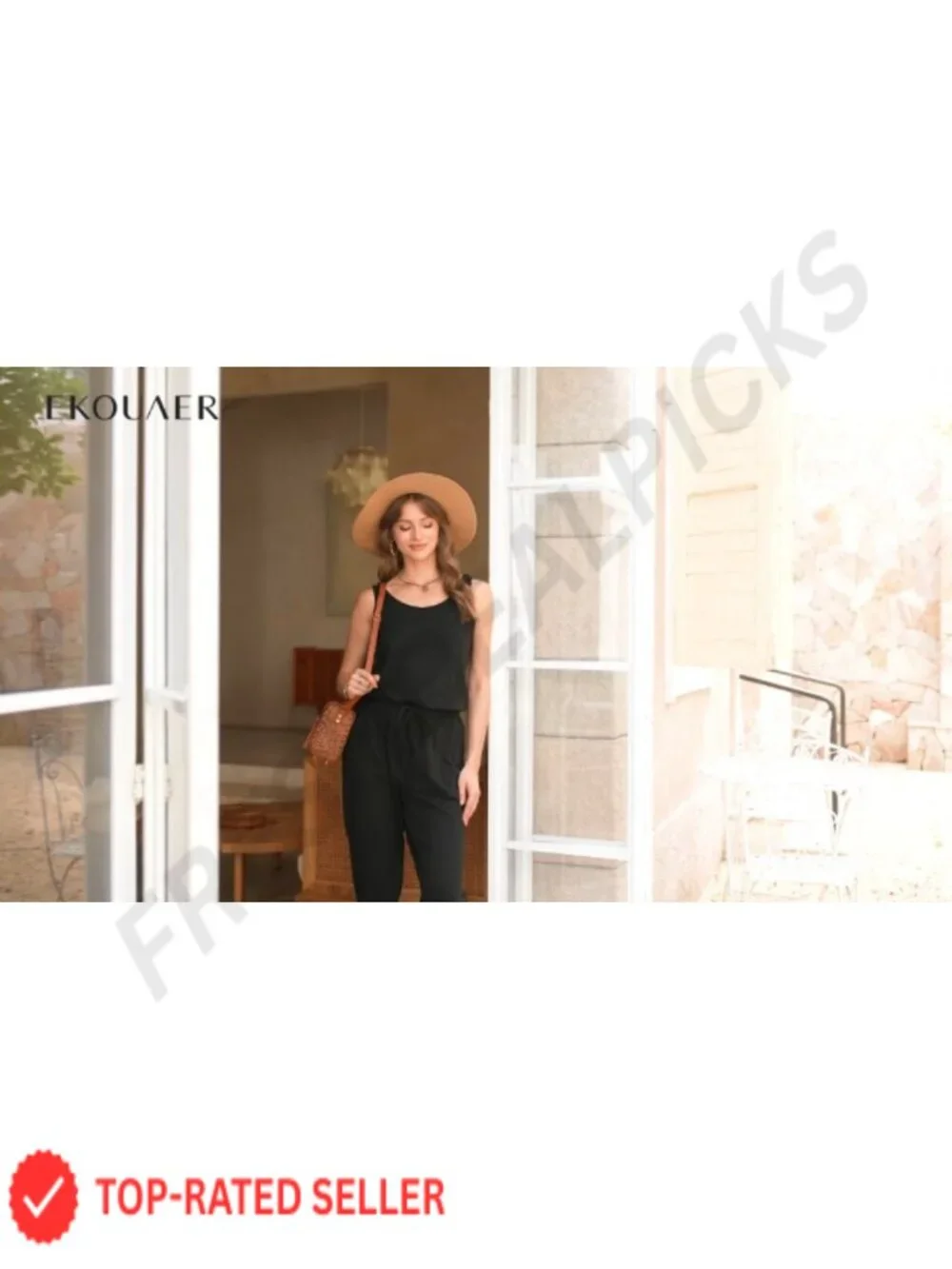 Sleeveless Scoop Neck Jumpsuit for Women 95% Polyester 5% Spandex Casual Long